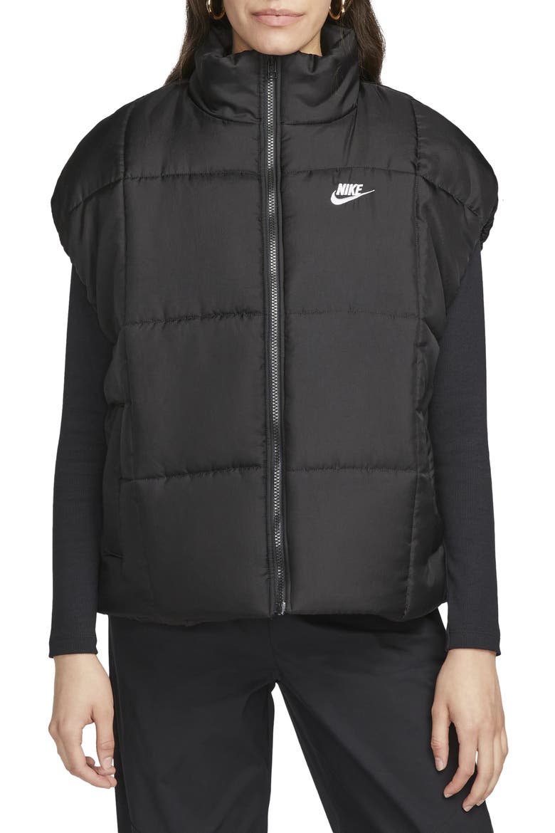 Sportswear Classic Water Repellent Therma-FIT Loose Puffer Vest, Main, color, BLACK/ WHITE