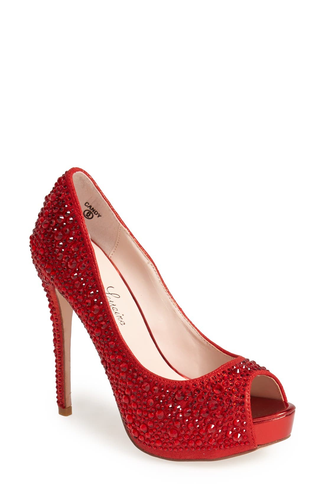 'Candy' Crystal Peep Toe Pump, Main, color, RED