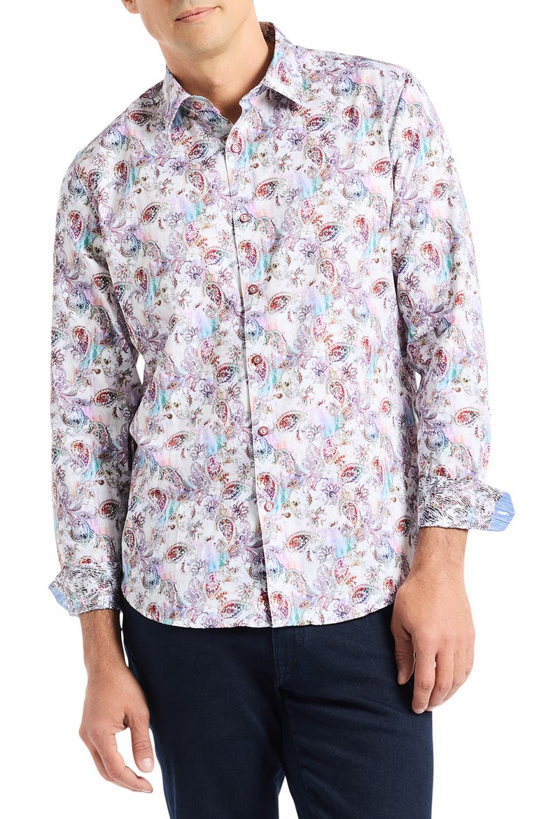 Fawley Paisley Button-Up Shirt, Main, color, WHITE MULTI