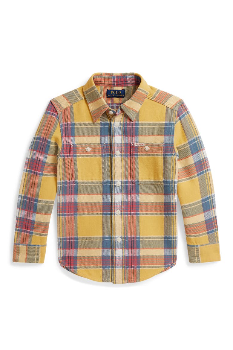 Kids' Cotton Flannel Shirt, Main, color, YELLOW/ DUSTY BLUE/ RED MULTI