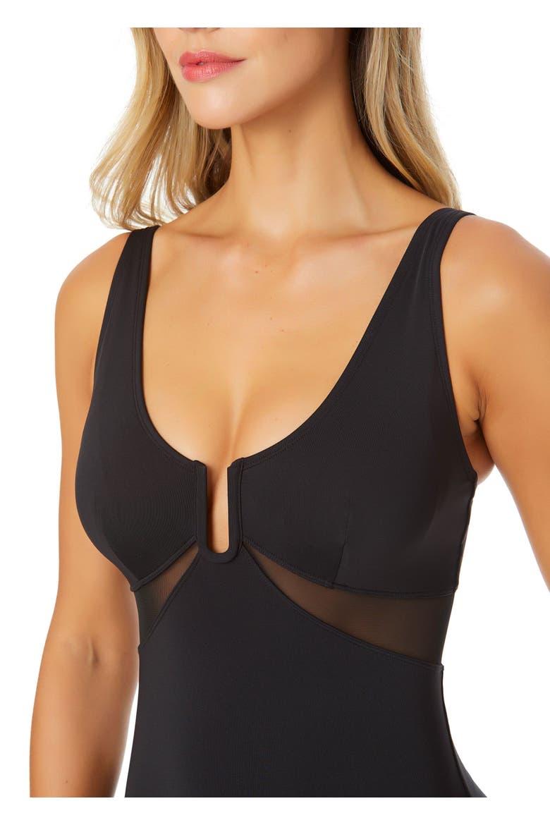 Women's Mesh Around U Ring Mesh Insert One Piece Swimsuit, Alternate, color, Black