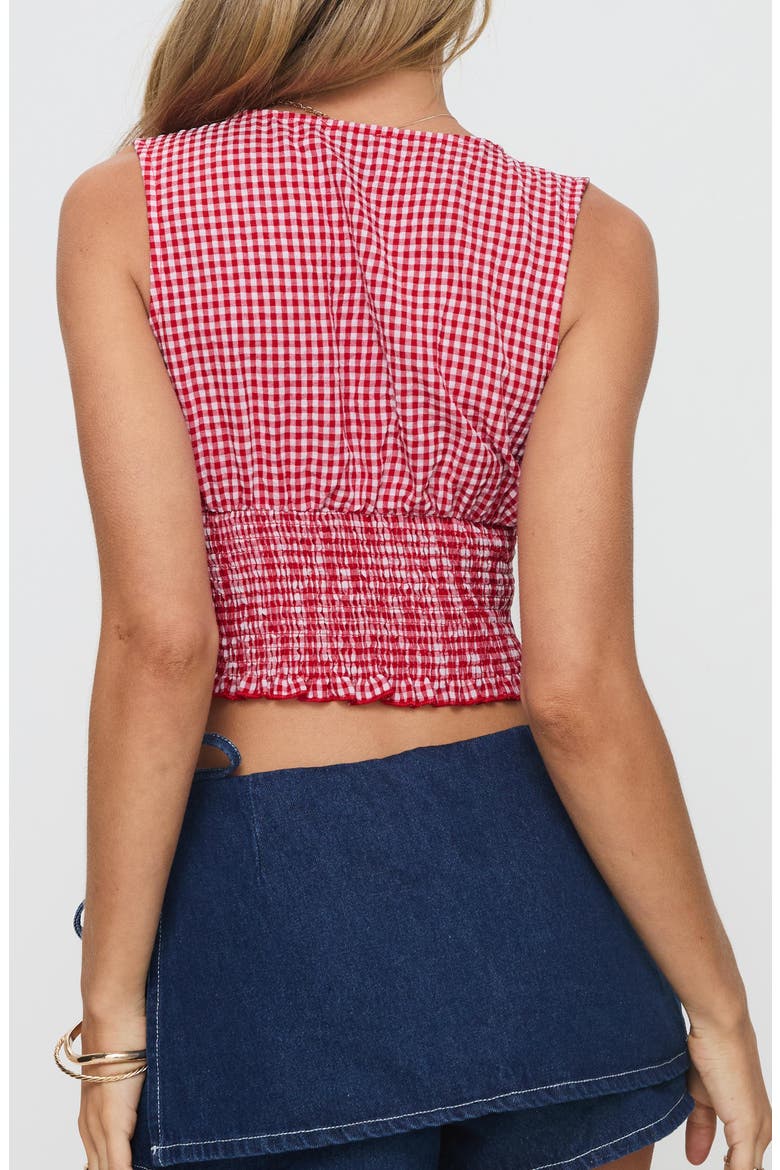 Mixing It Up Gingham Smocked Crop Tank, Alternate, color, RED/ WHITE