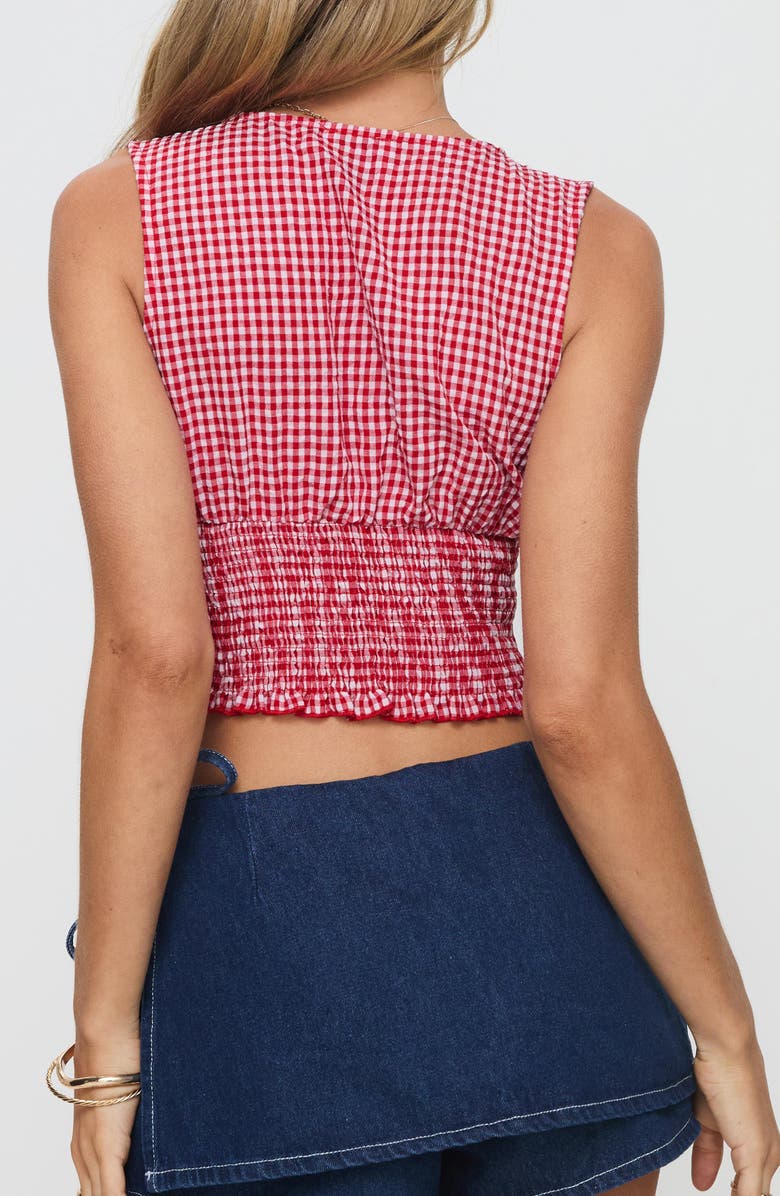 Princess Polly Mixing It Up Gingham Smocked Crop Tank, Alternate, color, Red/ White