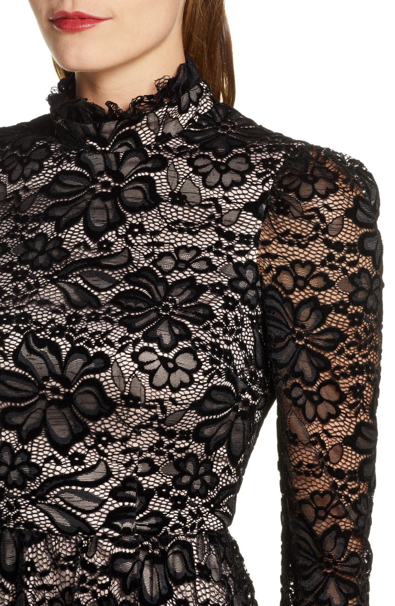 Eliza J Long Sleeve Mock Neck Fit & Flare Lace Dress, Alternate, color, 