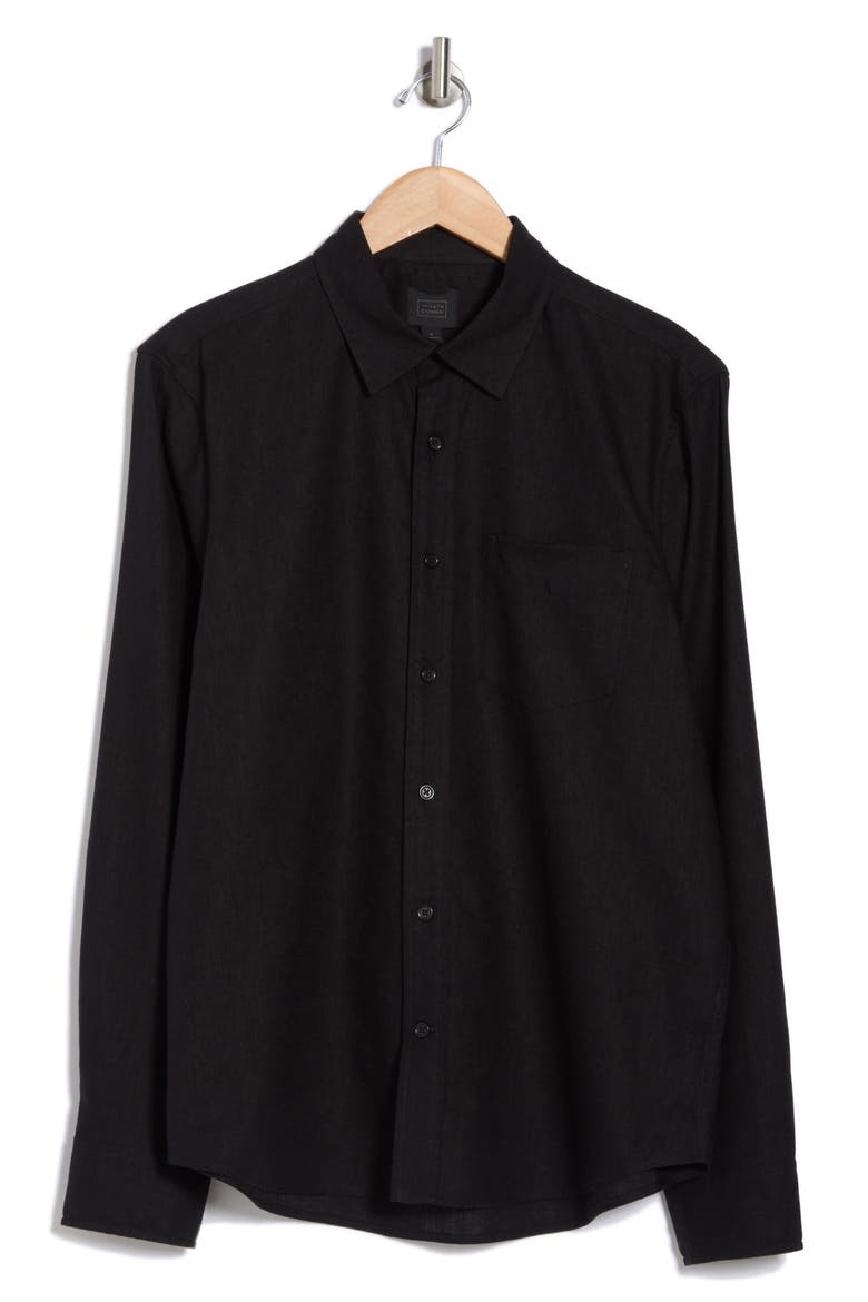 Solid Linen Blend Button-Up Shirt, Alternate, color, BLACK