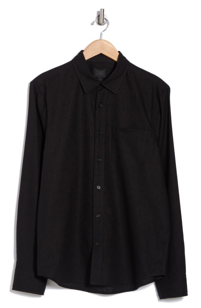 14th & Union Solid Linen & Cotton Button-Up Shirt, Alternate, color, Black
