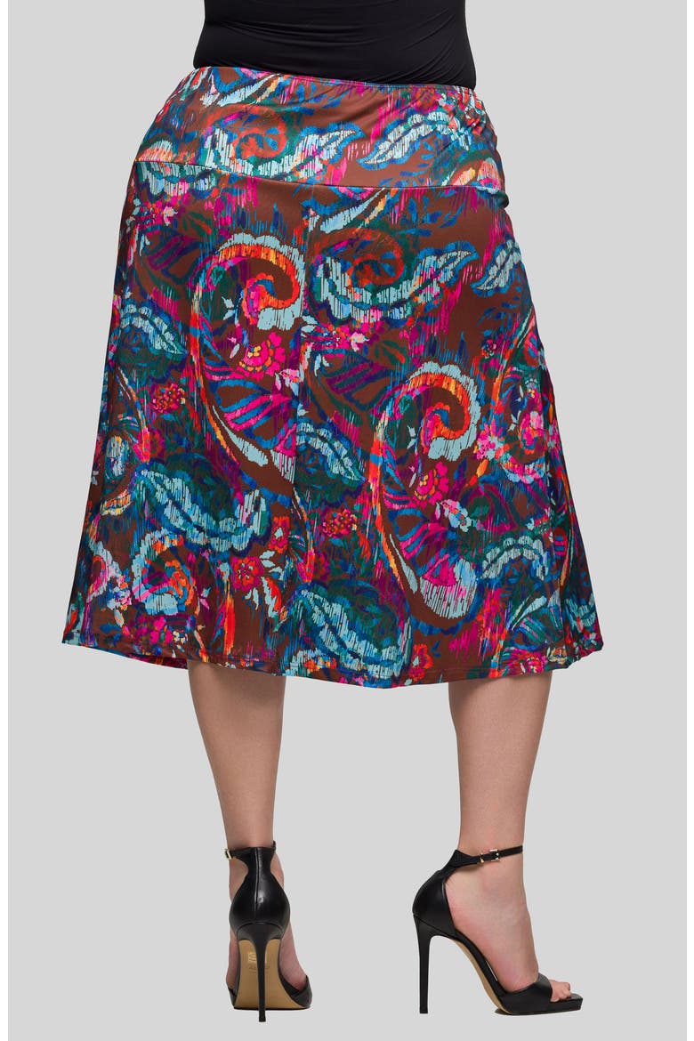 Paisley Print Elastic Waist Midi Skirt, Alternate, color, BROWN MULTI