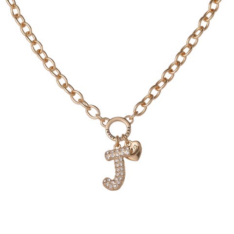 Bubble Letter Necklace for Women with Clear Stones 18"+2", Chunky Initial Necklace Gold-Tone