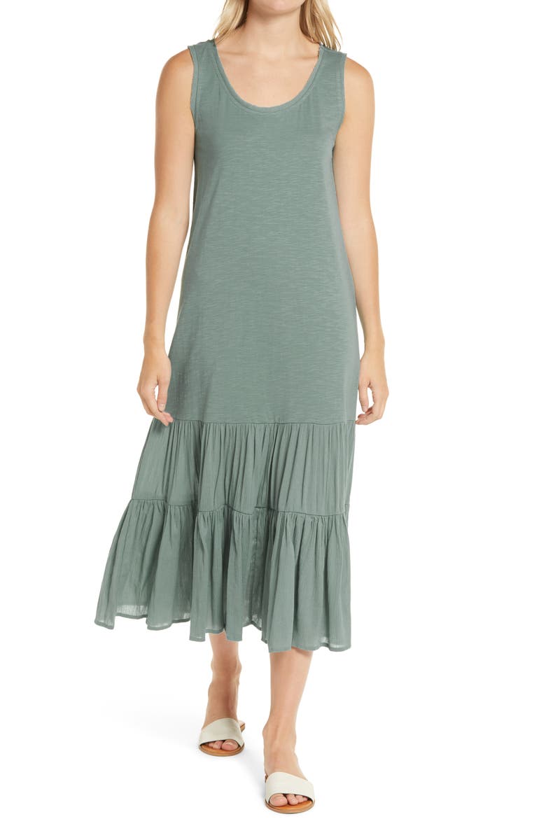 Mixed Media Drop Waist Maxi Dress, Main, color, GREEN TRELLIS