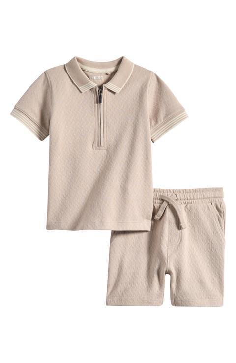 Kids' Stretch Cotton Quarter Zip Polo & Shorts Set (Baby & Toddler)