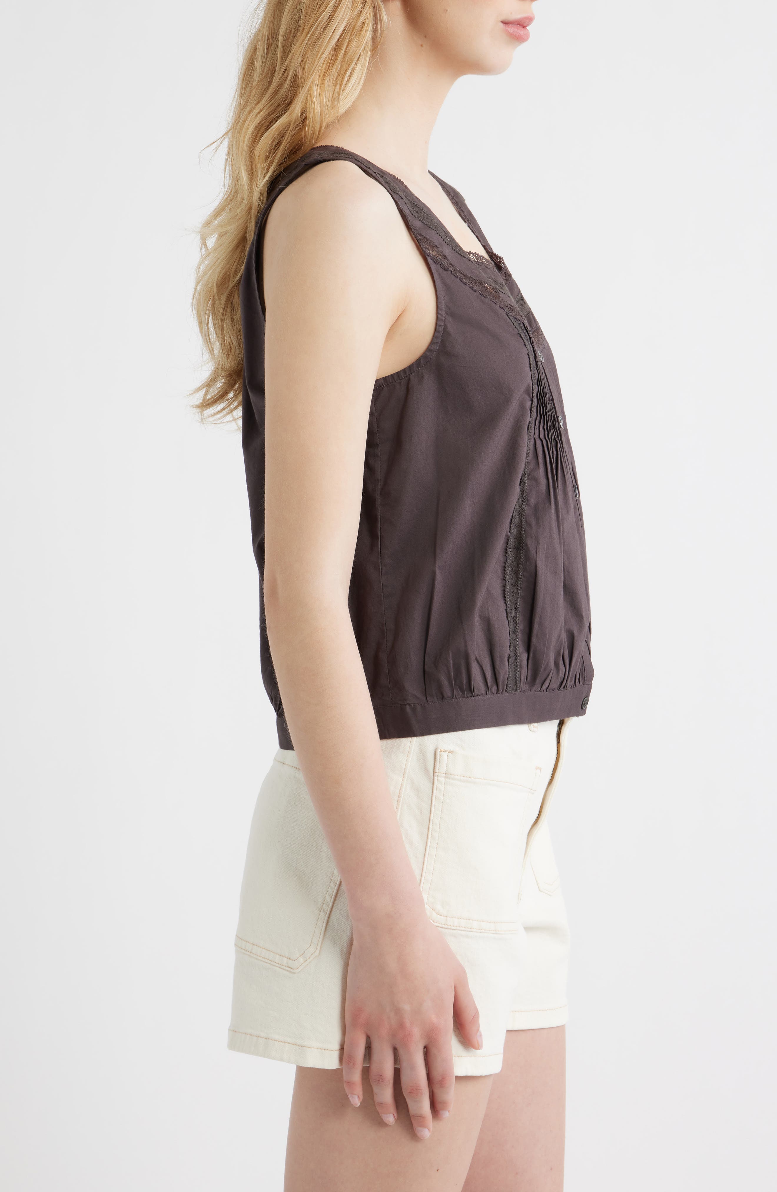 Lace Inset Pintuck Sleeveless Top (Women) | Nordstrom
