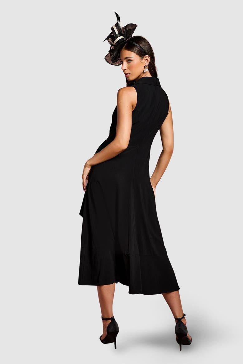 Shawl Collar Ruffle Hem Midi Dress, Alternate, color, Black