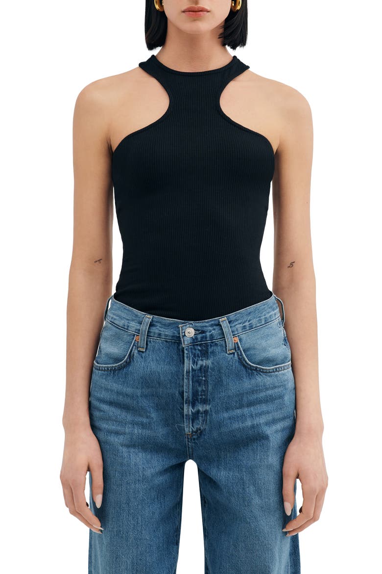 Chauncey Cutaway Sleeveless Top, Main, color, BLACK