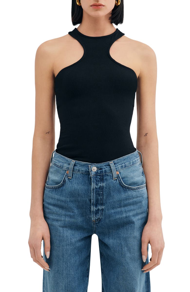 Two Lines by Marcella Chauncey Cutaway Sleeveless Top, Main, color, Black