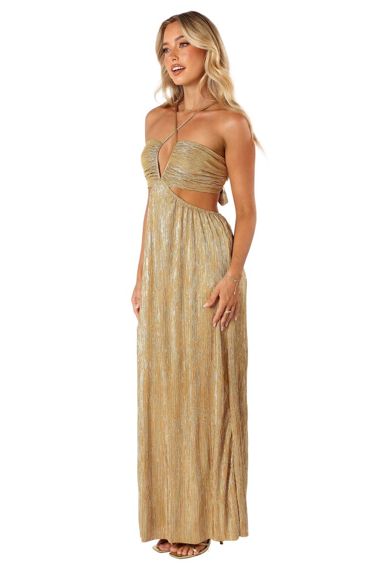 Beyz Plissé Maxi Dress, Alternate, color, GOLD