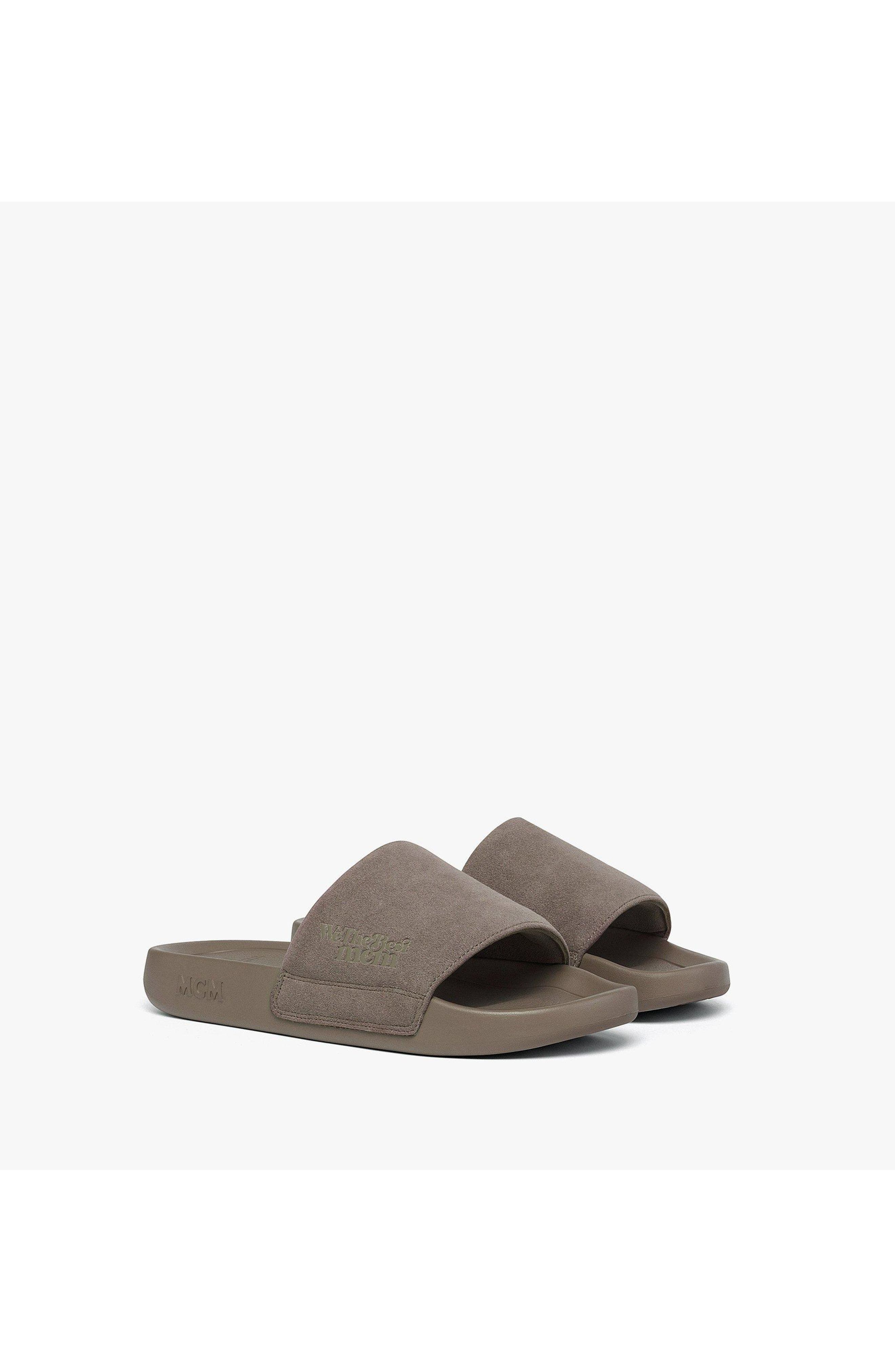 x We The Best Ultrasuede Slides, Main, color, Taupe Grey