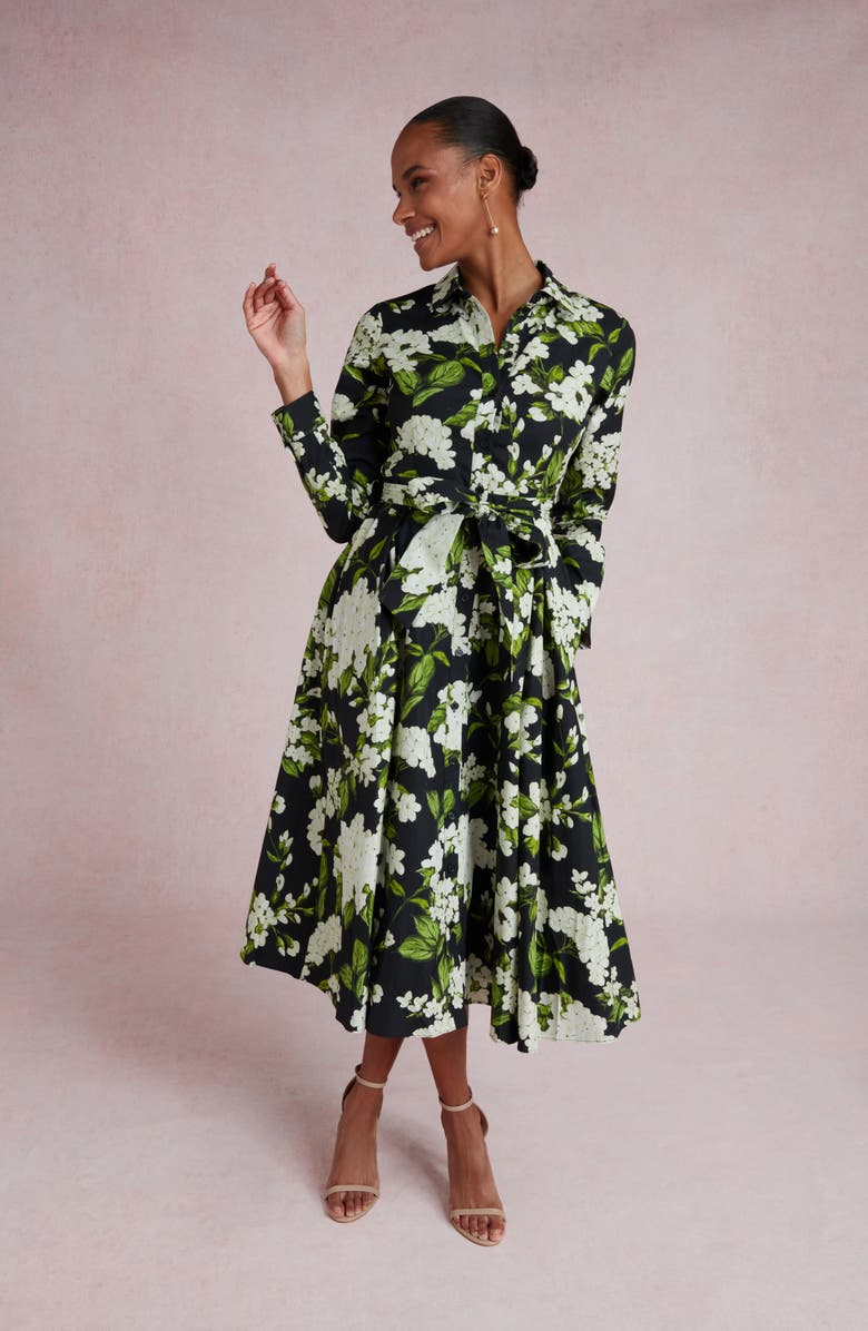 Ted Baker Anna Pleated Long Sleeve Cotton Midi Shirtdress, Alternate, color, Rich Black