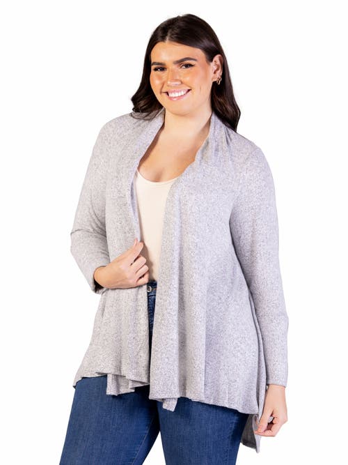 24seven Comfort Apparel Open Front Long Sleeve High Low Cozy Cardigan In Gray
