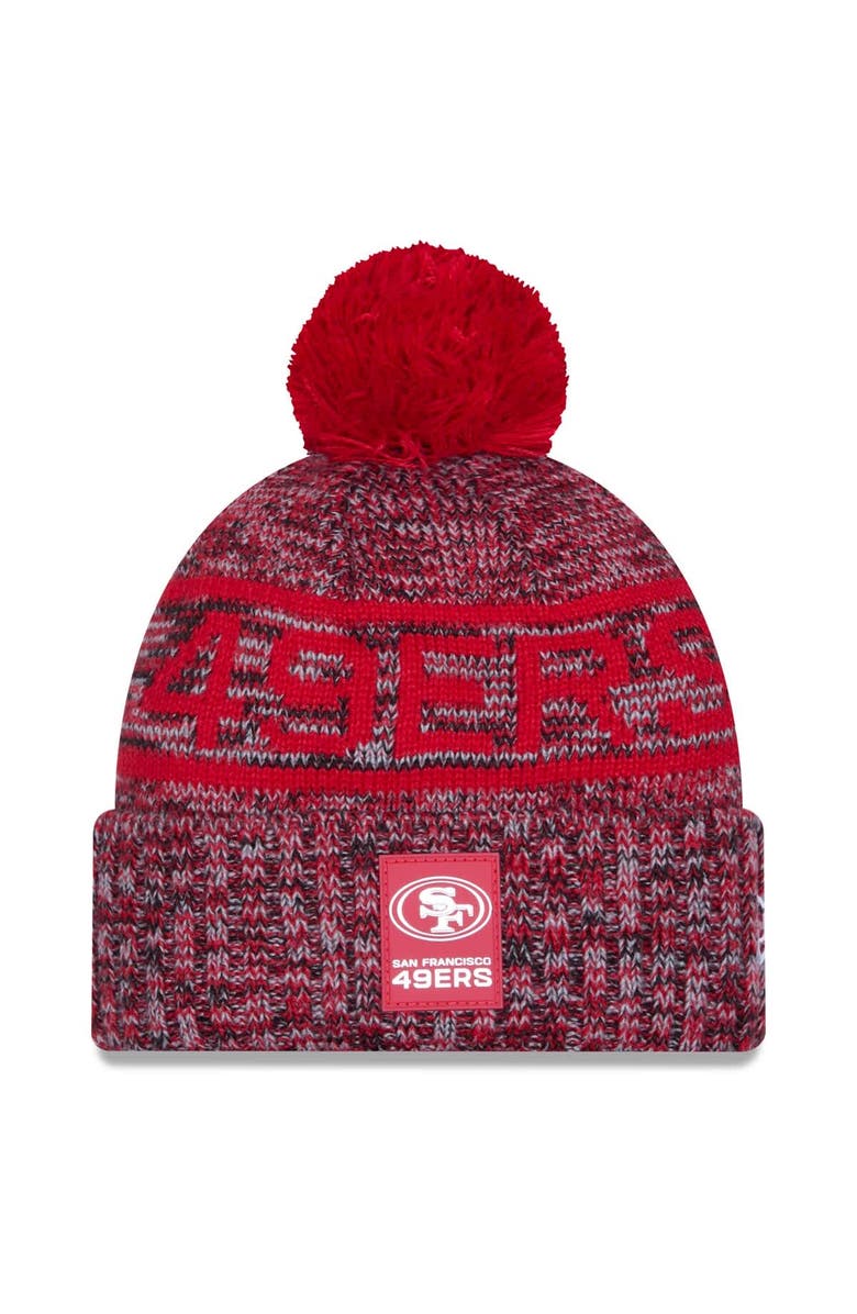 New Era Men's New Era Scarlet San Francisco 49ers 2025 Sideline Cold Weather Cuffed Knit Hat with Pom, Main, color, Scarlet