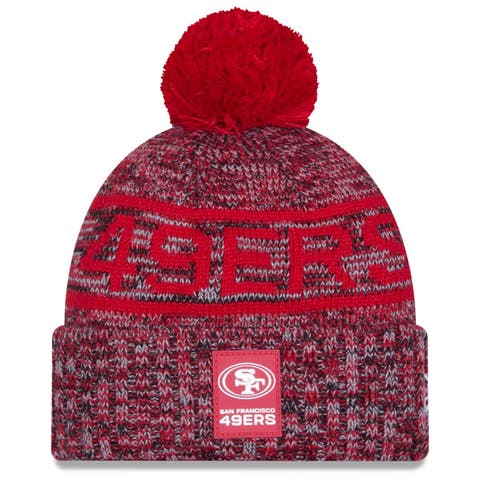 Men's New Era Scarlet San Francisco 49ers 2025 Sideline Cold Weather Cuffed Knit Hat with Pom