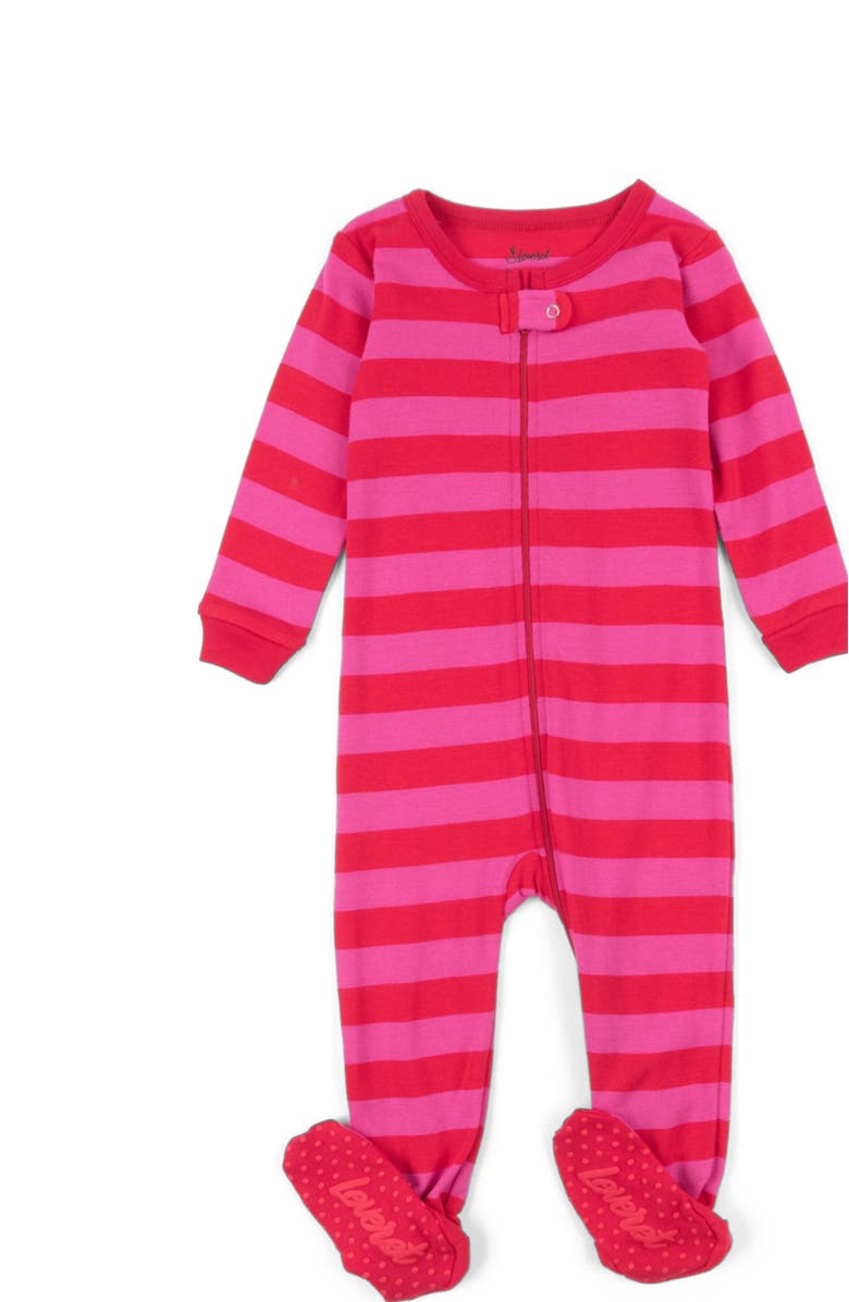 Leveret Kids Footed Striped Cotton Matching Family Pajamas, Alternate, color, Red & Pink