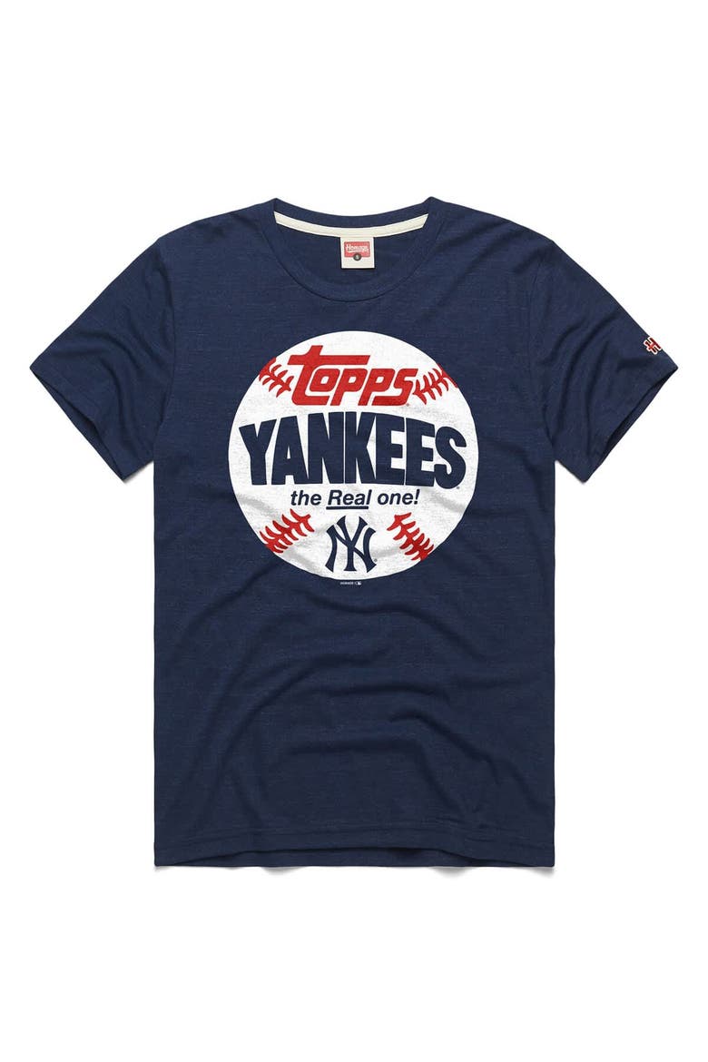 Men's Homage  Navy New York Yankees MLB x Topps Baseball The Real One Tri-Blend T-Shirt, Main, color, Navy