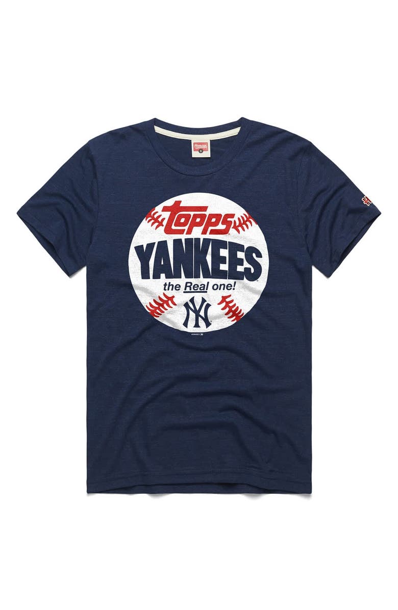 Homage Men's Homage  Navy New York Yankees MLB x Topps Baseball The Real One Tri-Blend T-Shirt, Main, color, 