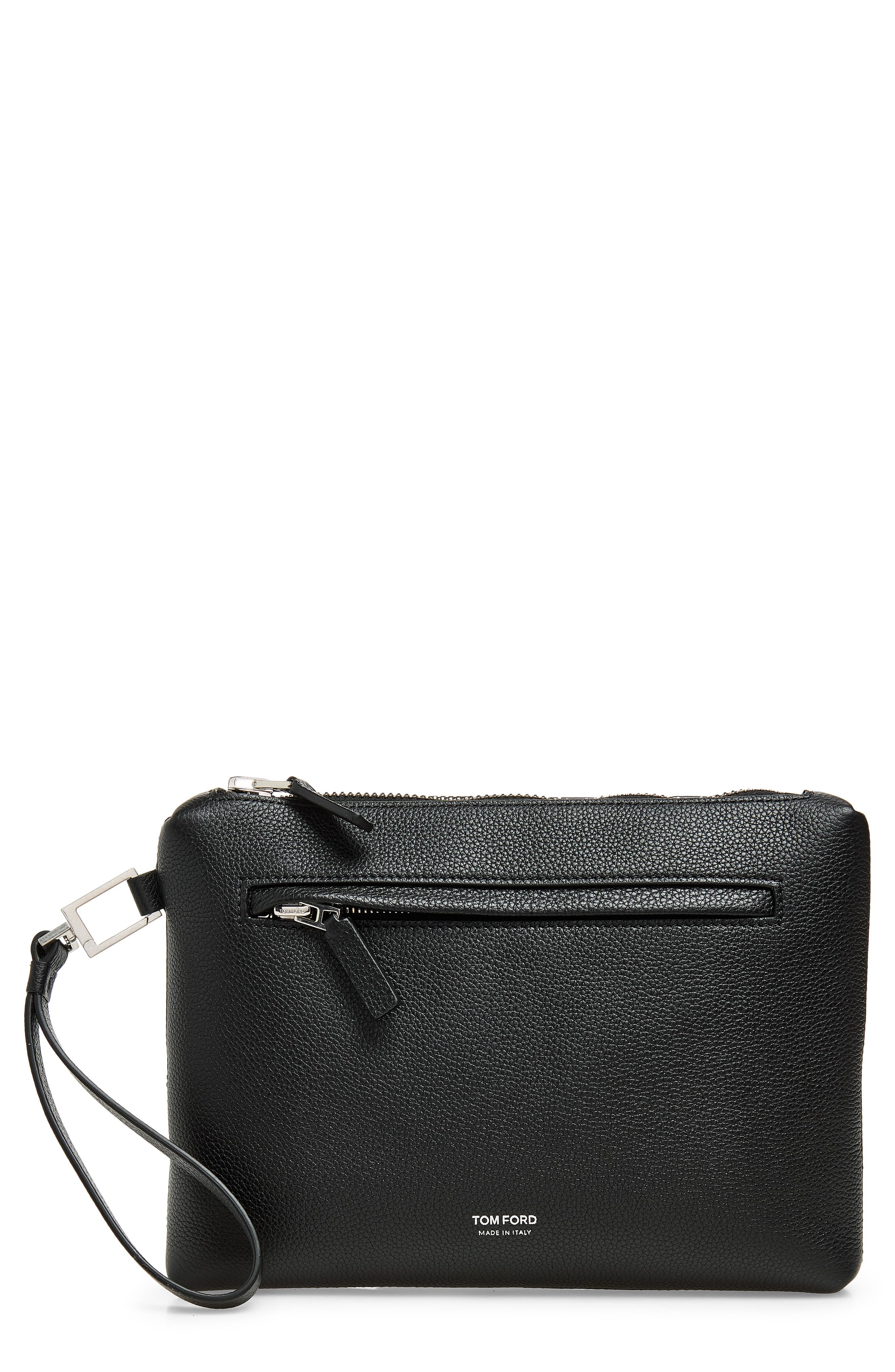 Wristlet Strap Grain Leather Pouch, Main, color, NAA BLACK