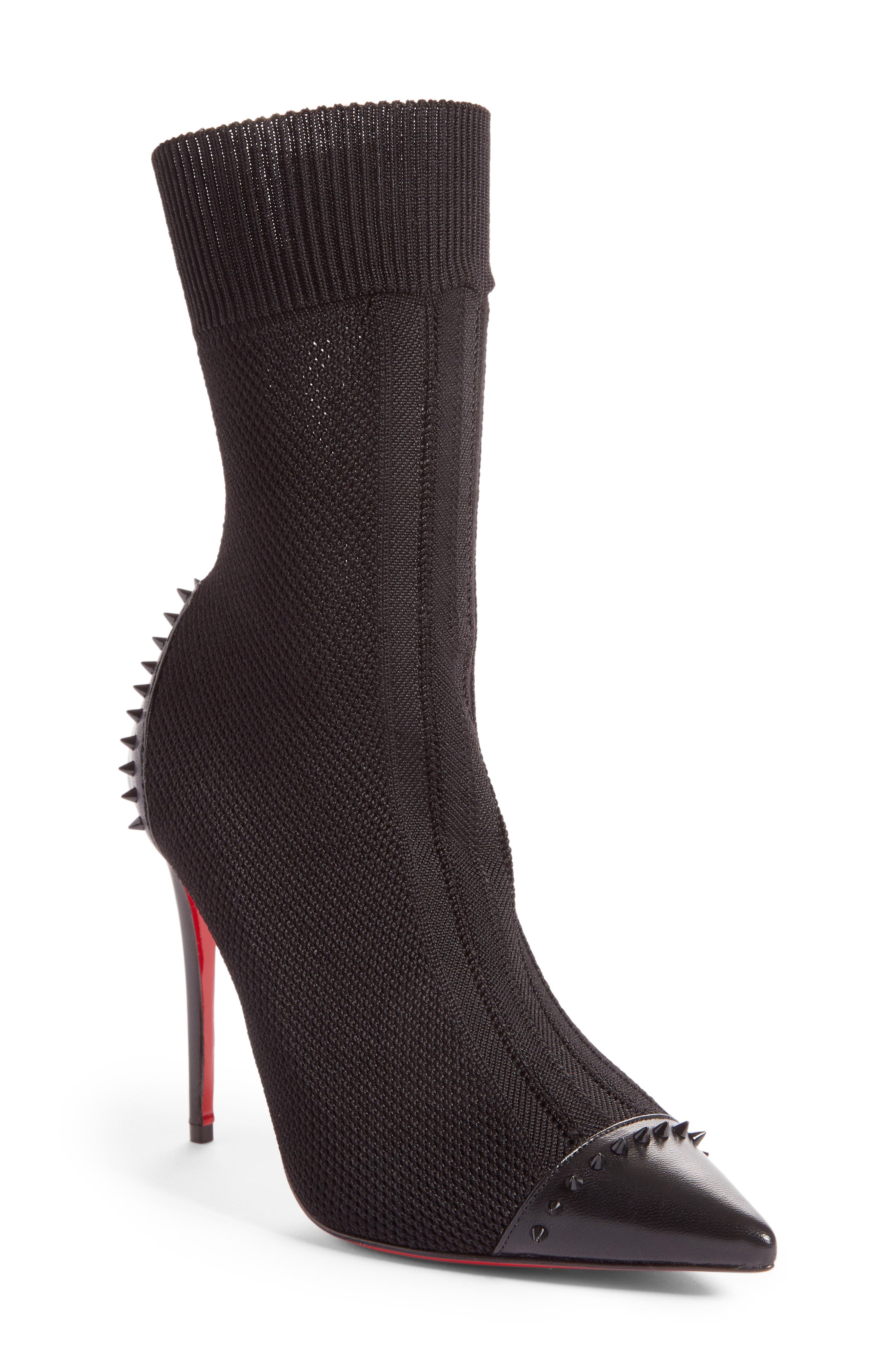 Dovi Dova Spiked Pointy Toe Bootie, Main, color, BLACK