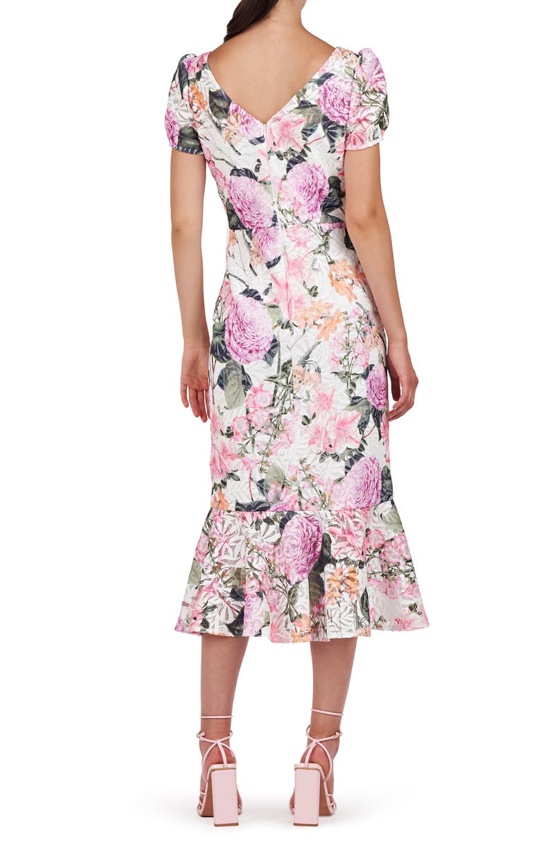 Kay Unger Fern Floral Lace Midi Cocktail Dress, Alternate, color, 