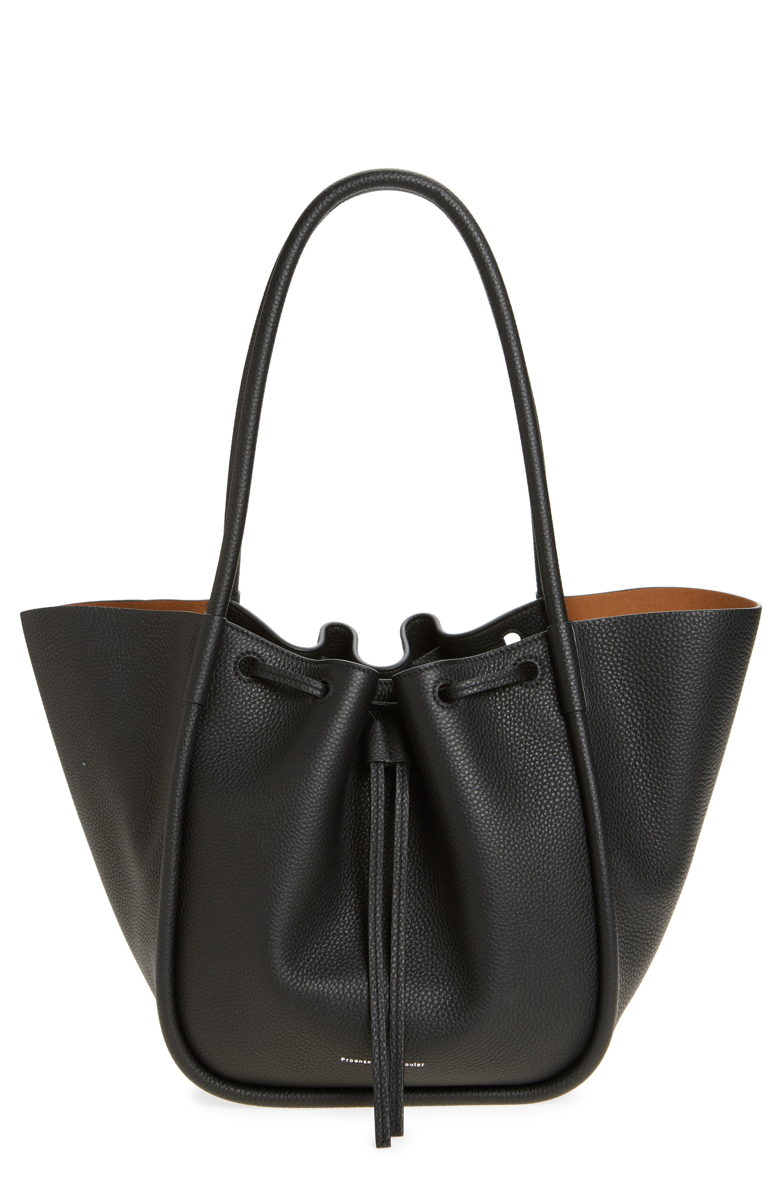 Proenza Schouler Large Ruched Pebbled Leather Tote, Main, color, Black
