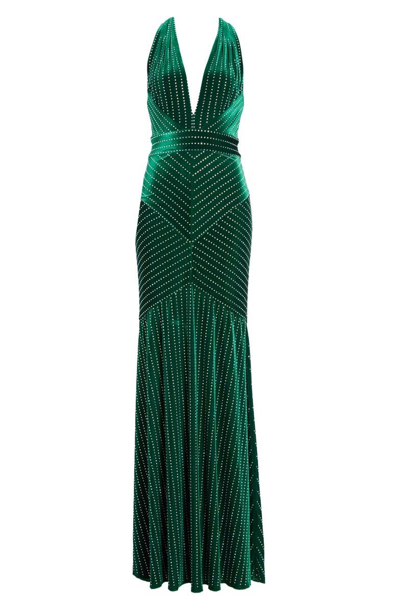 Tadashi Shoji Plunge Neck Studded Velvet Gown, Alternate, color,