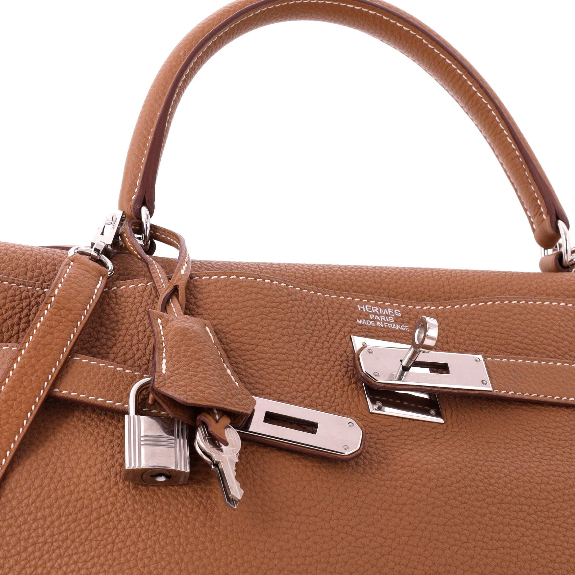 Pre-Owned Hermes Kelly Handbag Brown Togo with Palladium Hardware 35, Alternate, color, Gold