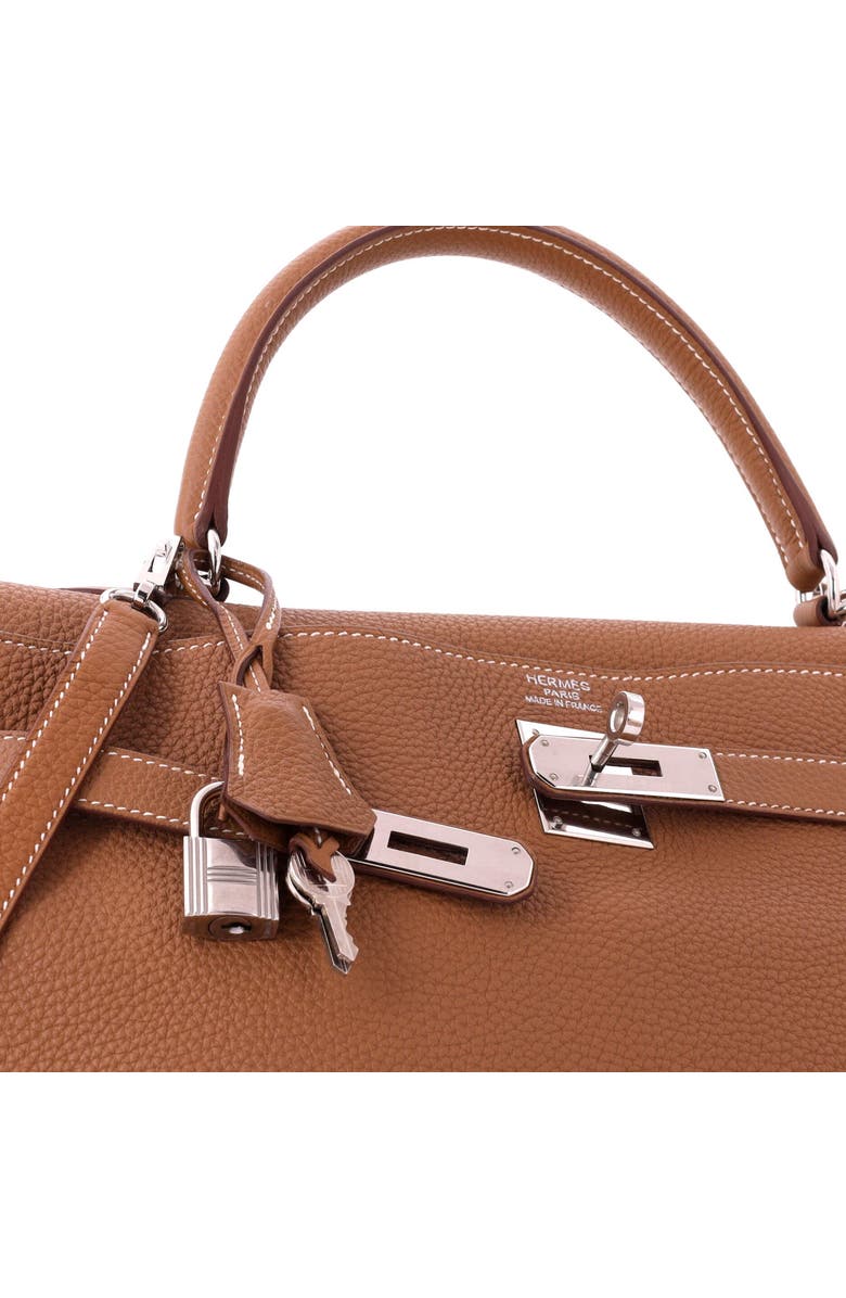 Pre-Owned Hermes Kelly Handbag Brown Togo with Palladium Hardware 35, Alternate, color, Gold