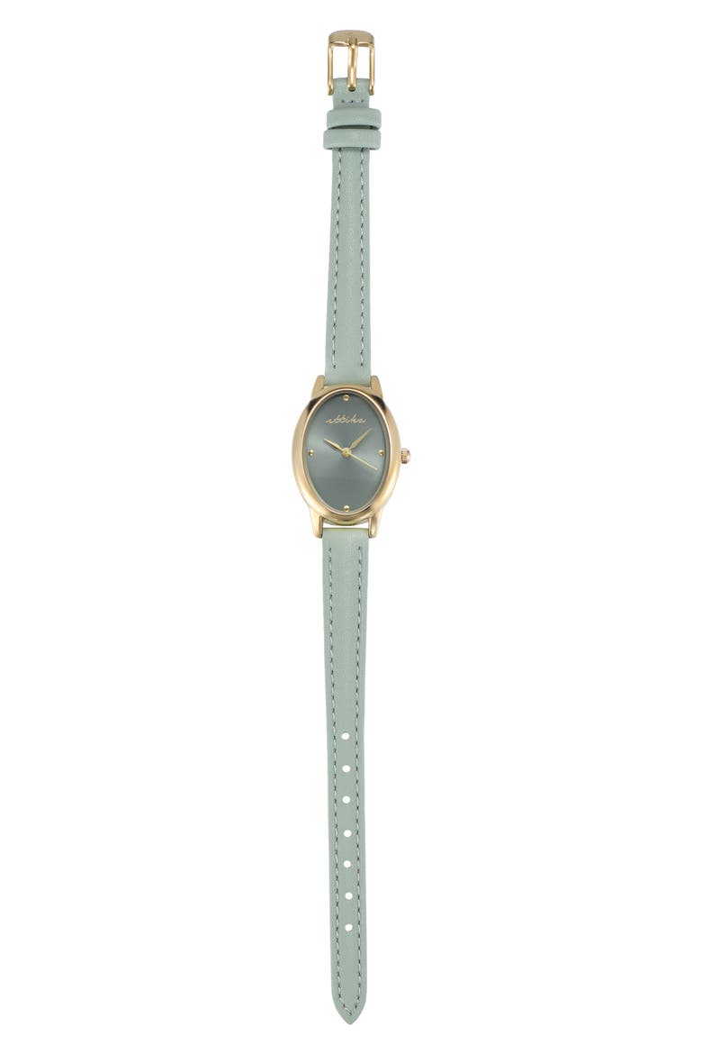Oval Leather Strap Watch, Alternate, color, SEAFOAM