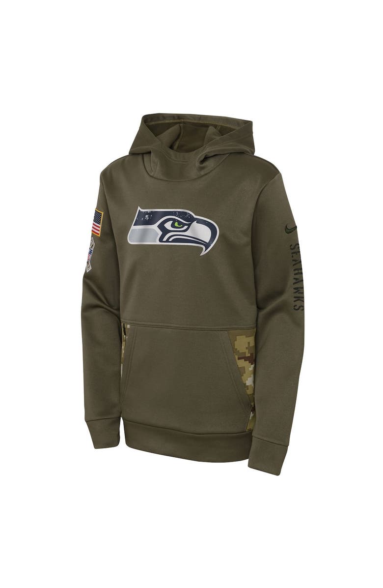 Nike Youth Nike Olive Seattle Seahawks 2022 Salute To Service Performance Pullover Hoodie, Alternate, color, 
