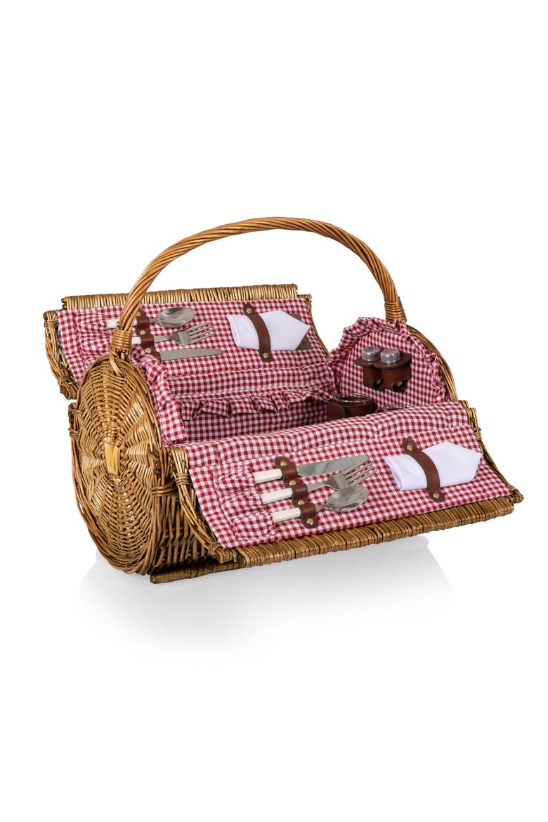 Barrel Picnic Basket, Main, color, Red & White Gingham Pattern