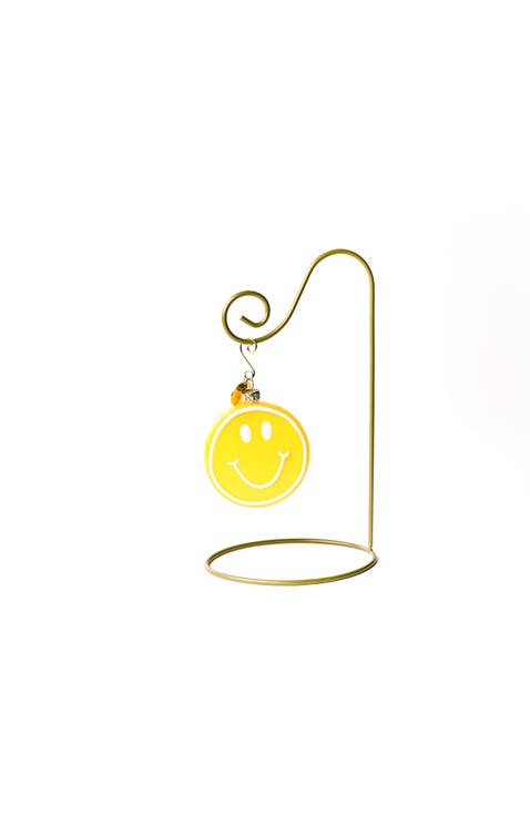 Happy Face Glass Shaped Ornament with Gold Stand