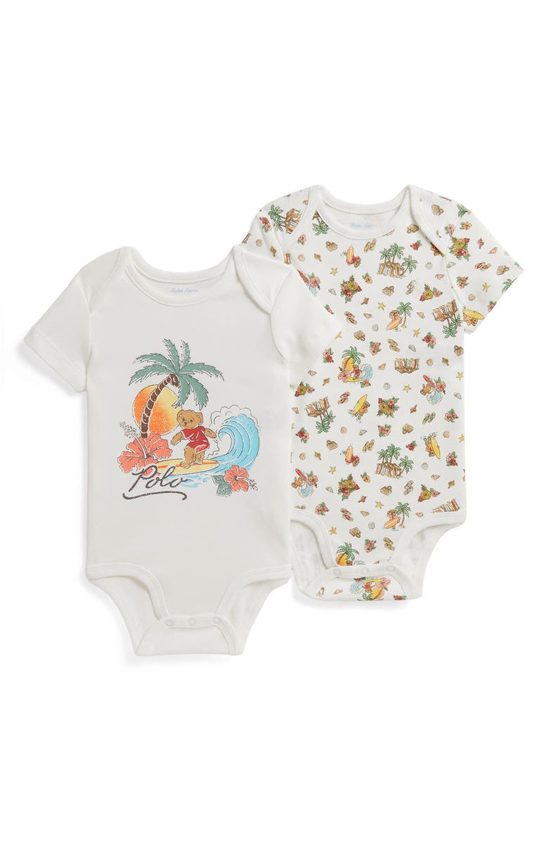 Ralph Lauren Surf Assorted 2-Pack Bodysuits, Main, color, Bearadise