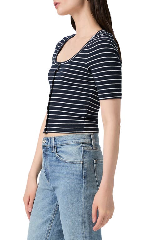 Paige Evette Stripe Short Sleeve Fitted Cardigan In Blue