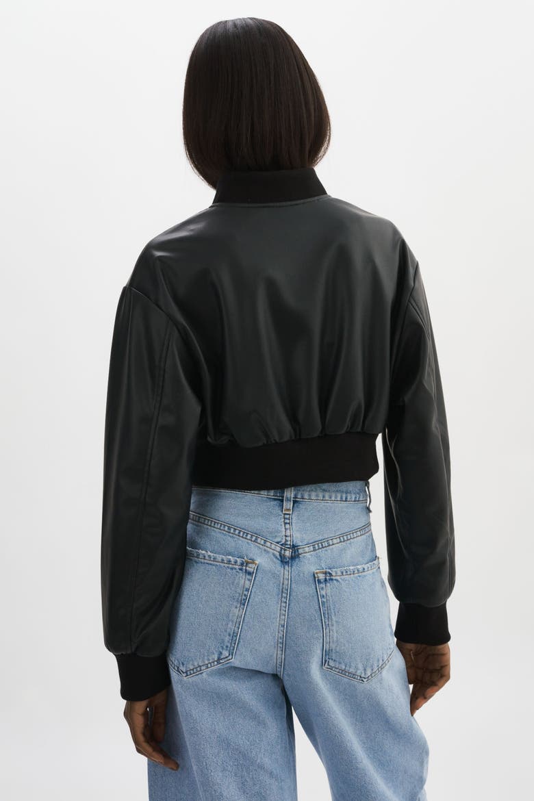 EVELIN | Cropped Faux Leather Bomber Jacket, Alternate, color, Black