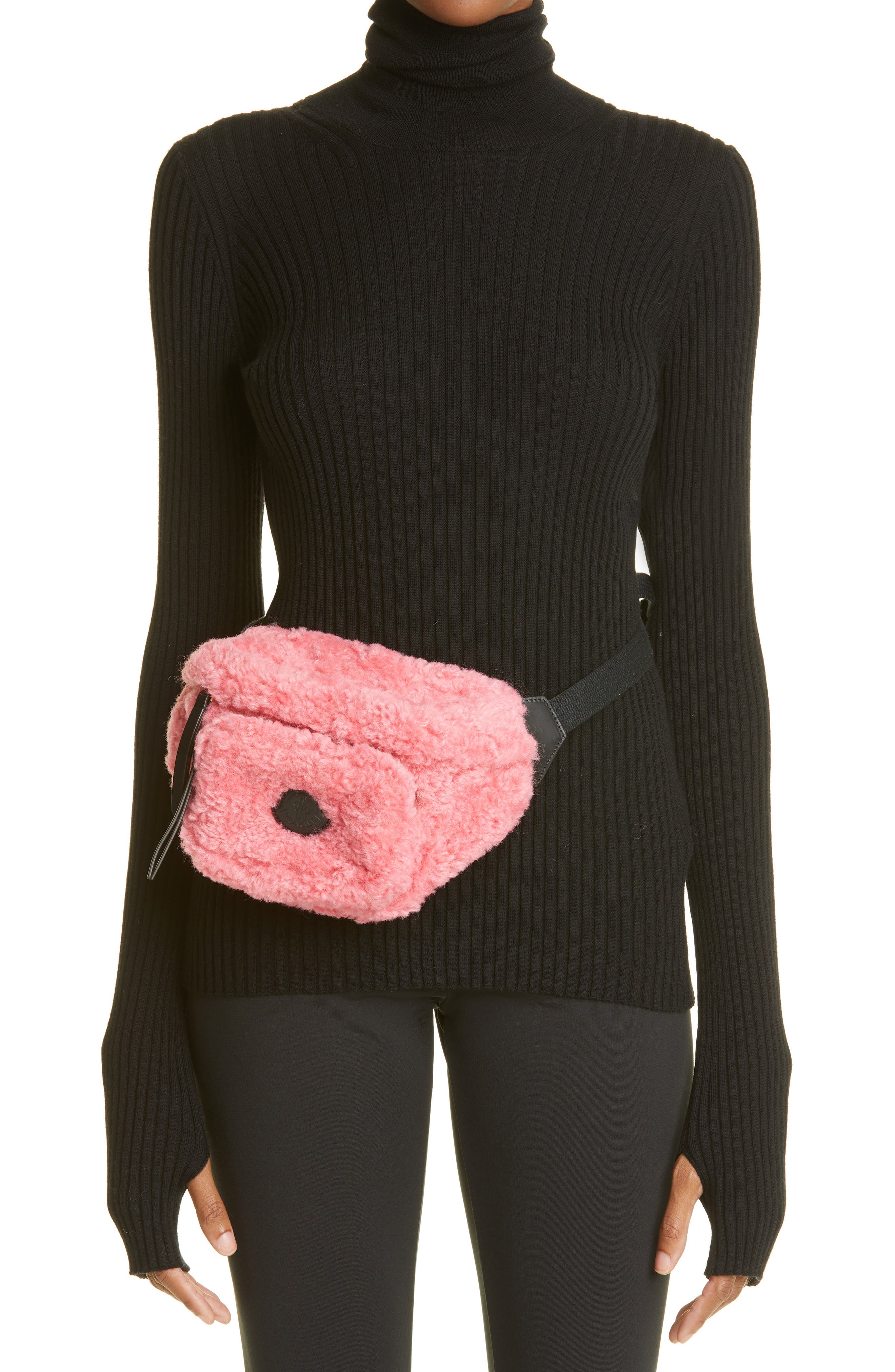 Moncler Felicie Faux Shearling Belt Bag, Alternate, color, 