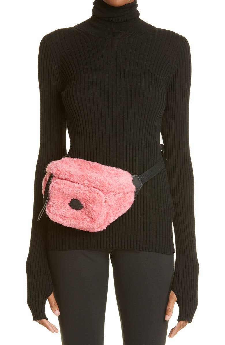 Moncler Felicie Faux Shearling Belt Bag, Alternate, color,