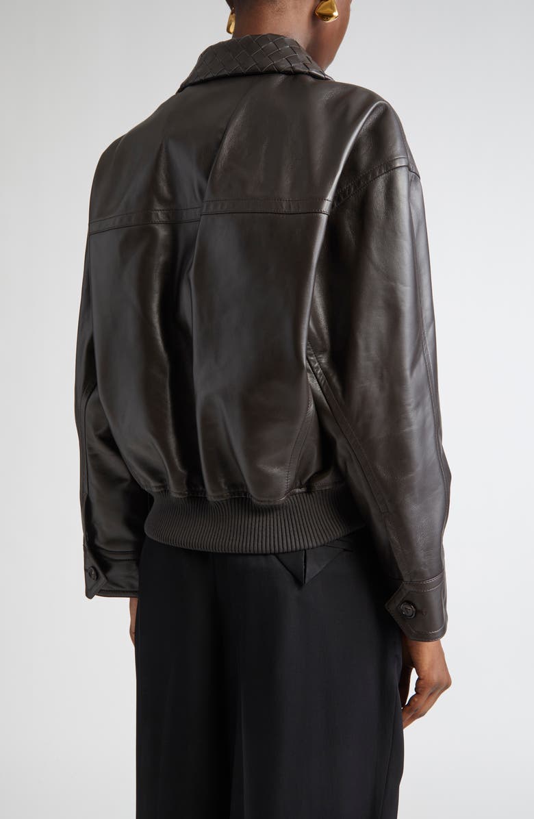 Bottega Veneta Intrecciato Collar Leather Bomber Jacket, Alternate, color, 