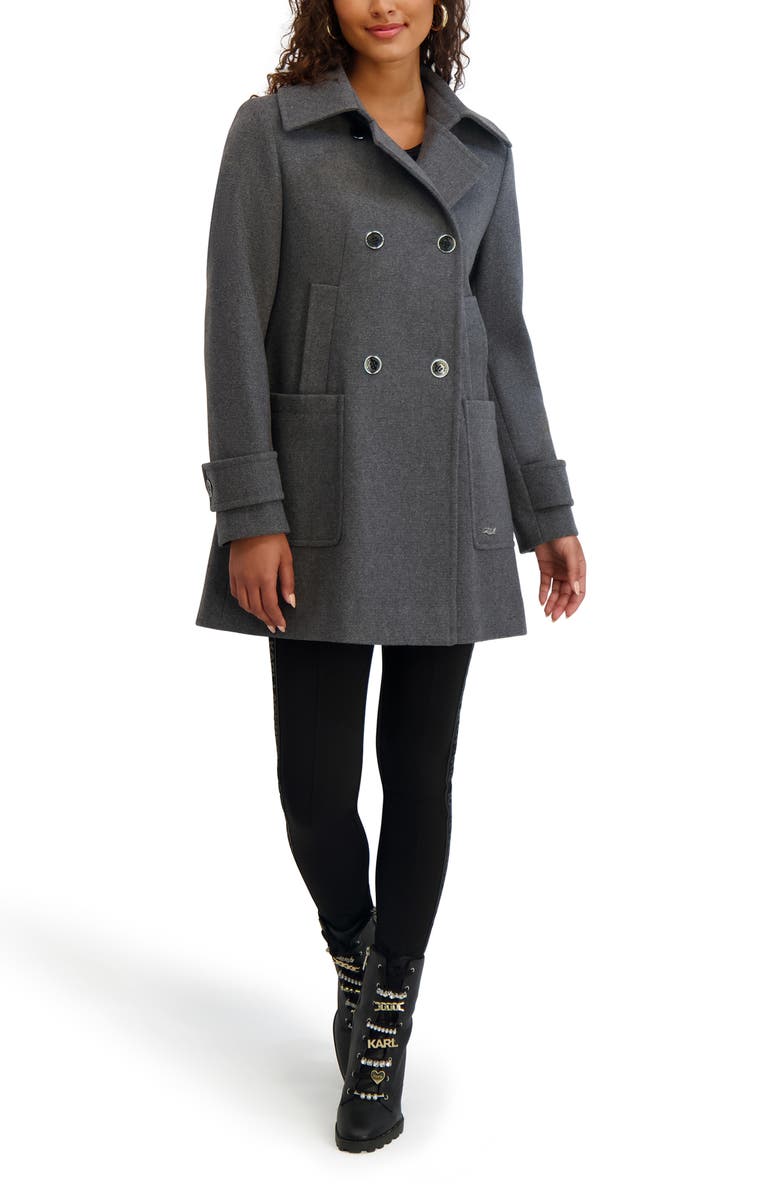 KARL LAGERFELD PARIS Four Pocket Wool Blend Swing Coat, Alternate, color, 