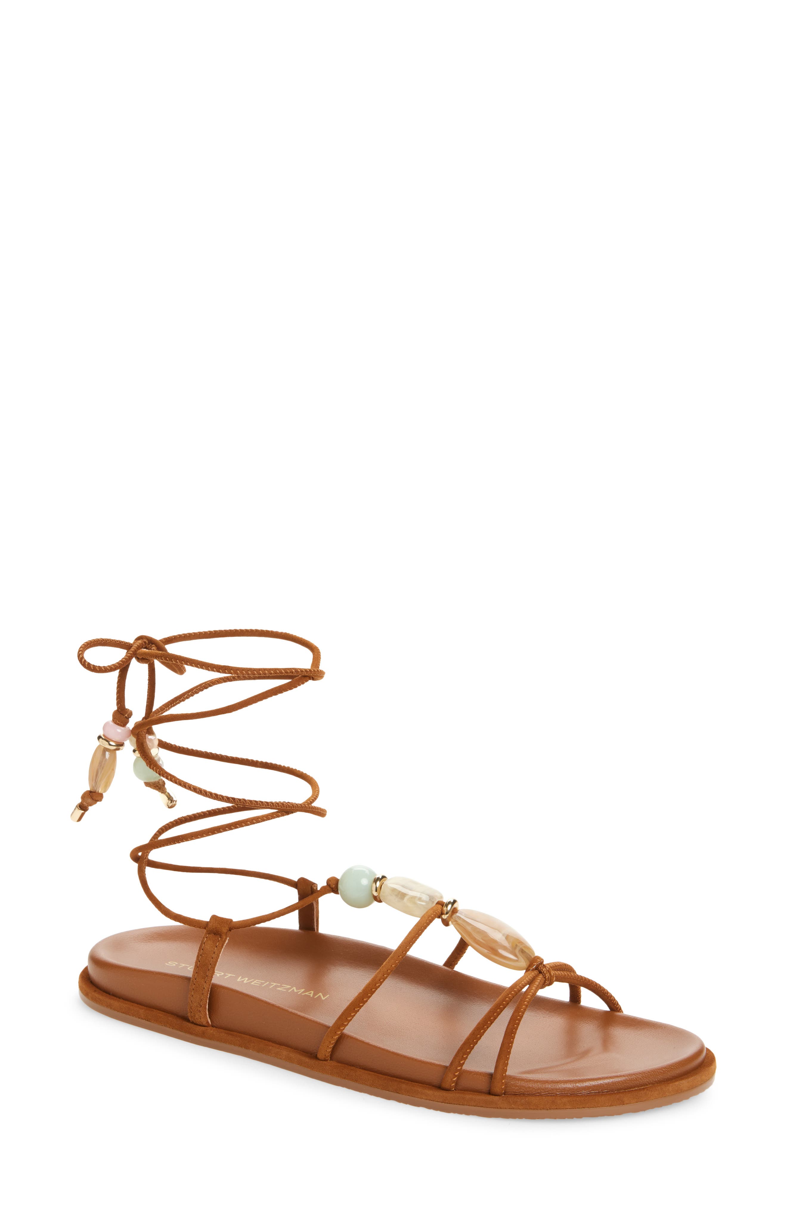 Stuart Weitzman Majorca Ankle Tie Sandal, Main, color, Boho Tan