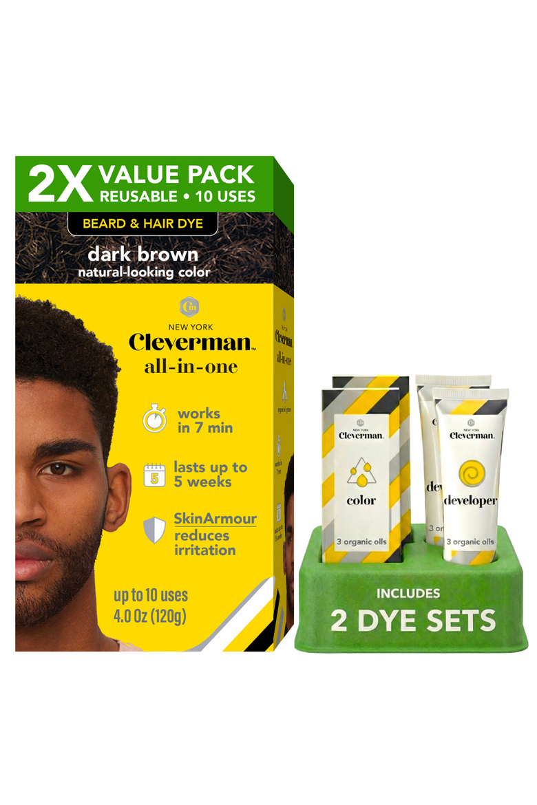 2X Pack Coarse & Coily Hair · Reusable Beard & Hair Dye Kit, Main, color, Dark Brown