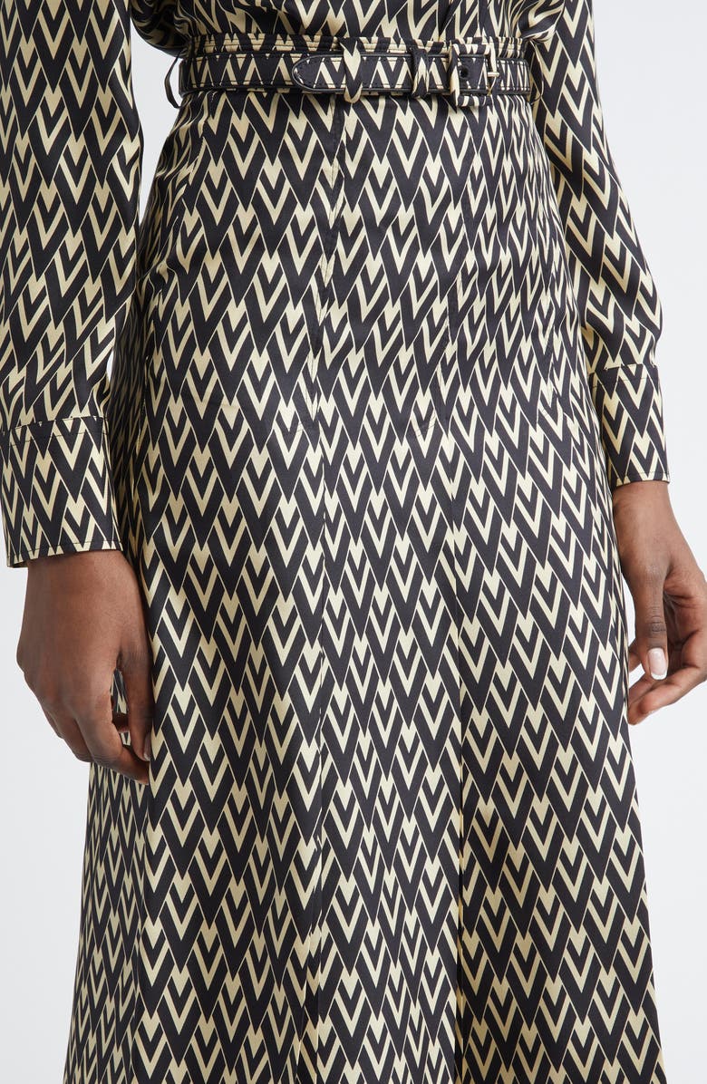 Valentino Garavani Toute la V Belted Silk Twill Midi Skirt, Alternate, color, Black/ Cream