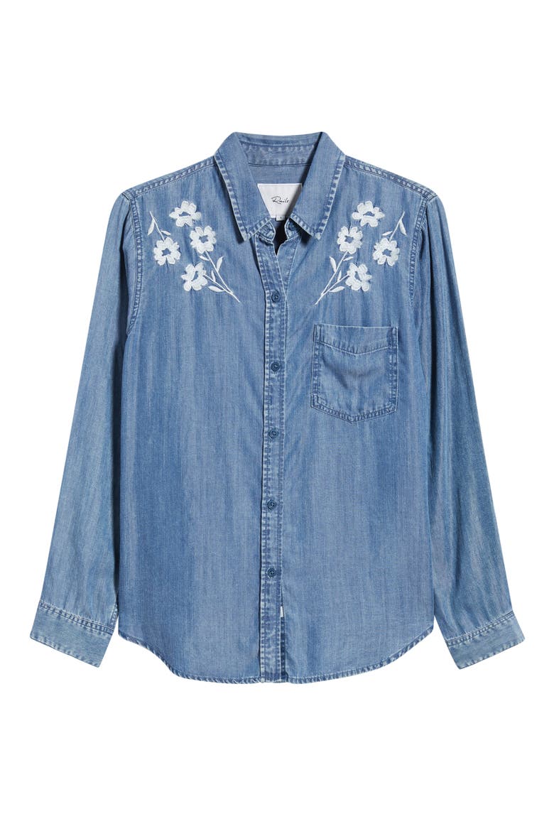 Ingrid Floral Embroidered Chambray Button-Up Shirt, Alternate, color, FLEUR EMBROIDERY