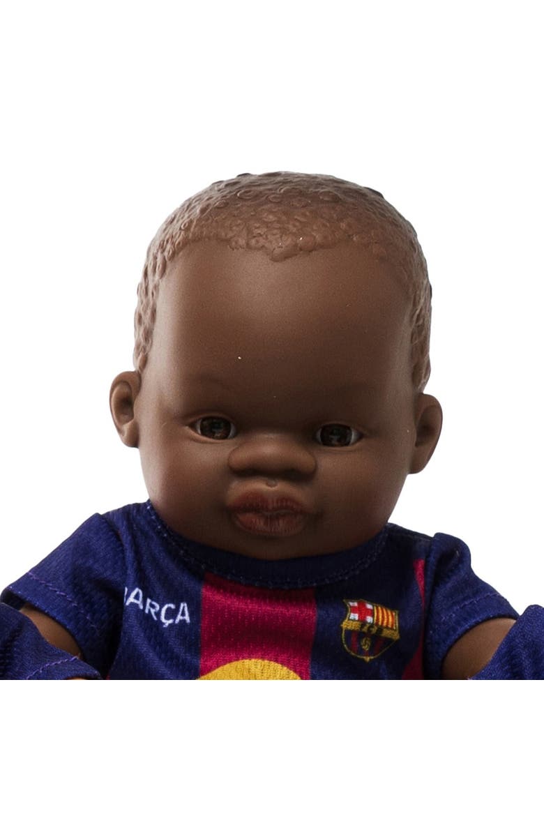 8 1/4 inch Baby Boy Doll with Barcelona Soccer Jersey, Alternate, color, Dark Skin